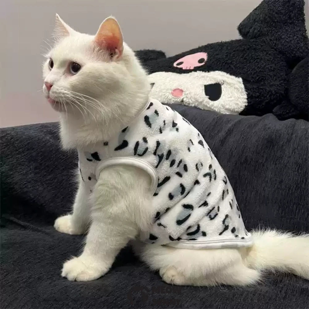 Leopard print cat clothes flannel thick cute vest anti-shedding