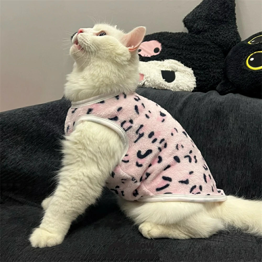 Leopard print cat clothes flannel thick cute vest anti-shedding