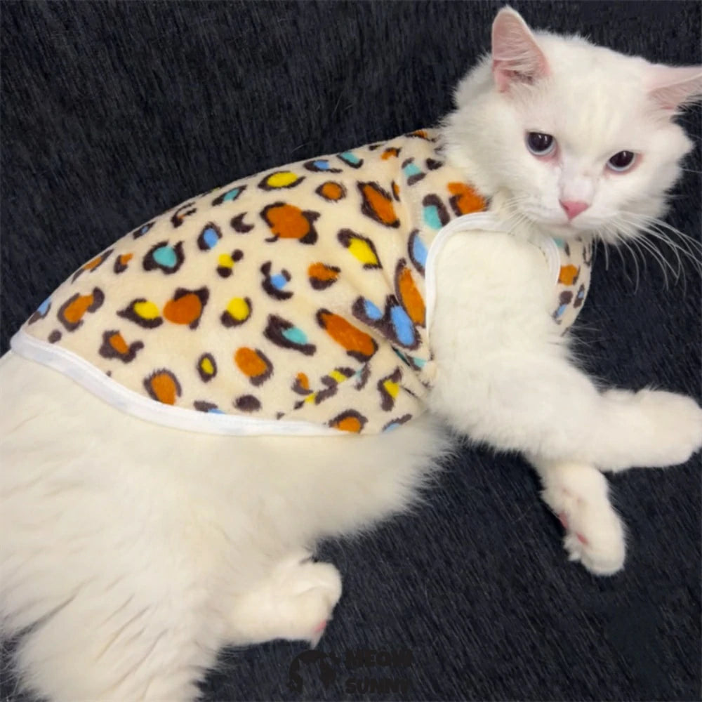 Leopard print cat clothes flannel thick cute vest anti-shedding