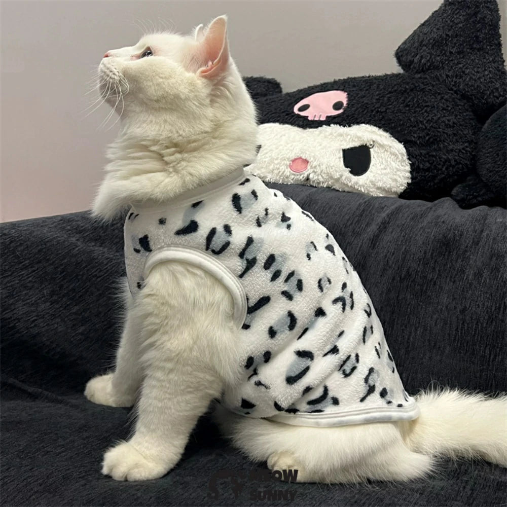 Leopard print cat clothes flannel thick cute vest anti-shedding