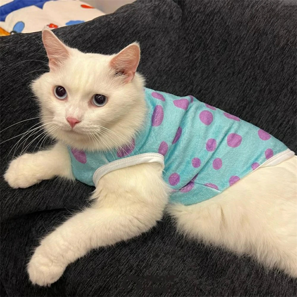 Little Monster Polka Dot Cat Clothes Winter Thickened Flannel Vest