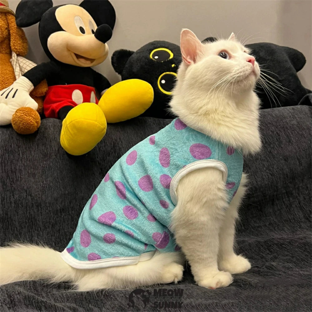 Little Monster Polka Dot Cat Clothes Winter Thickened Flannel Vest