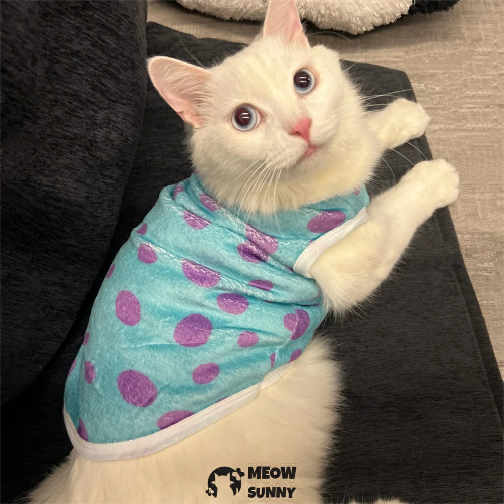 Little Monster Polka Dot Cat Clothes Winter Thickened Flannel Vest