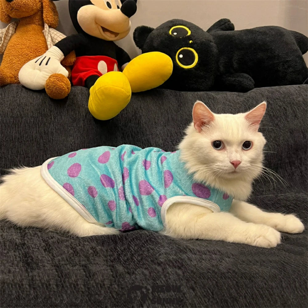 Little Monster Polka Dot Cat Clothes Winter Thickened Flannel Vest