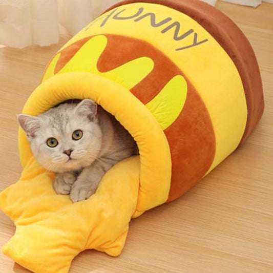 Pet Products Honey Jar Bolster Cat Bed Yellow Pet Cave Covered Indoor
