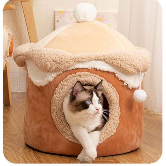 Cat Villa House Pet Cave Covered Indoor Cat &Dog Bed