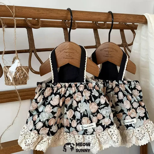 Cat Summer New Retro Champagne Rose Suspender Dress