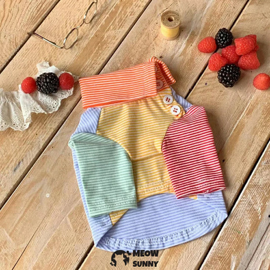 Pet Clothing Cat Candy Color Turtleneck Splicing Long Sleeve T-Shirt
