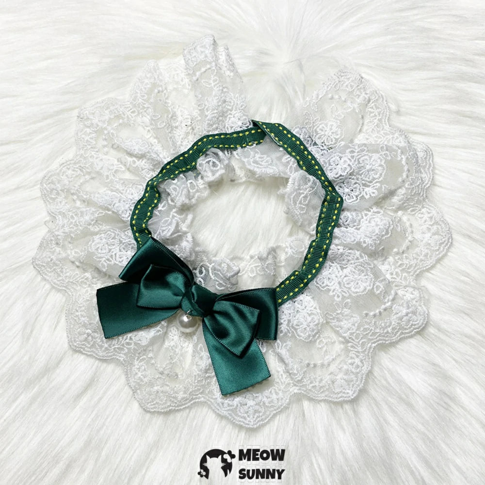 Pet Lace Bib, Sweet Cat Bandana with Cute Bow, Cotton Dog Saliva Towel