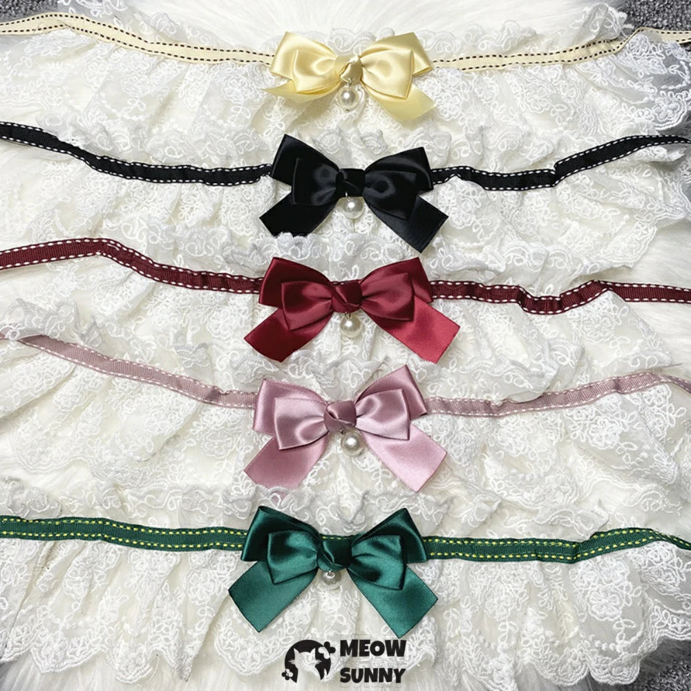 Pet Lace Bib, Sweet Cat Bandana with Cute Bow, Cotton Dog Saliva Towel