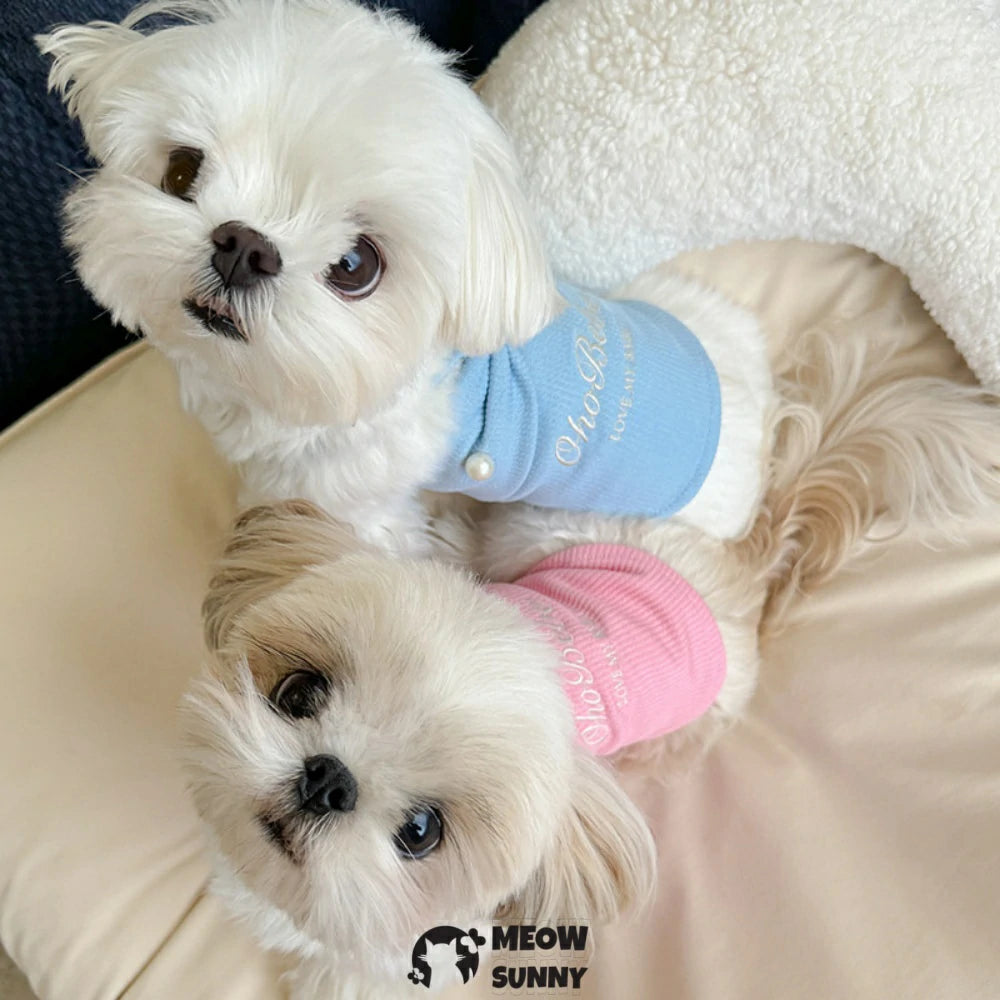 Pet clothes, Korean style, for small dogs: cute vest with a bow.