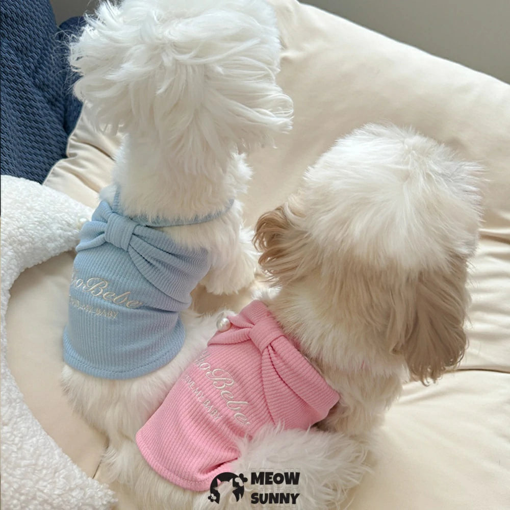 Pet clothes, Korean style, for small dogs: cute vest with a bow.