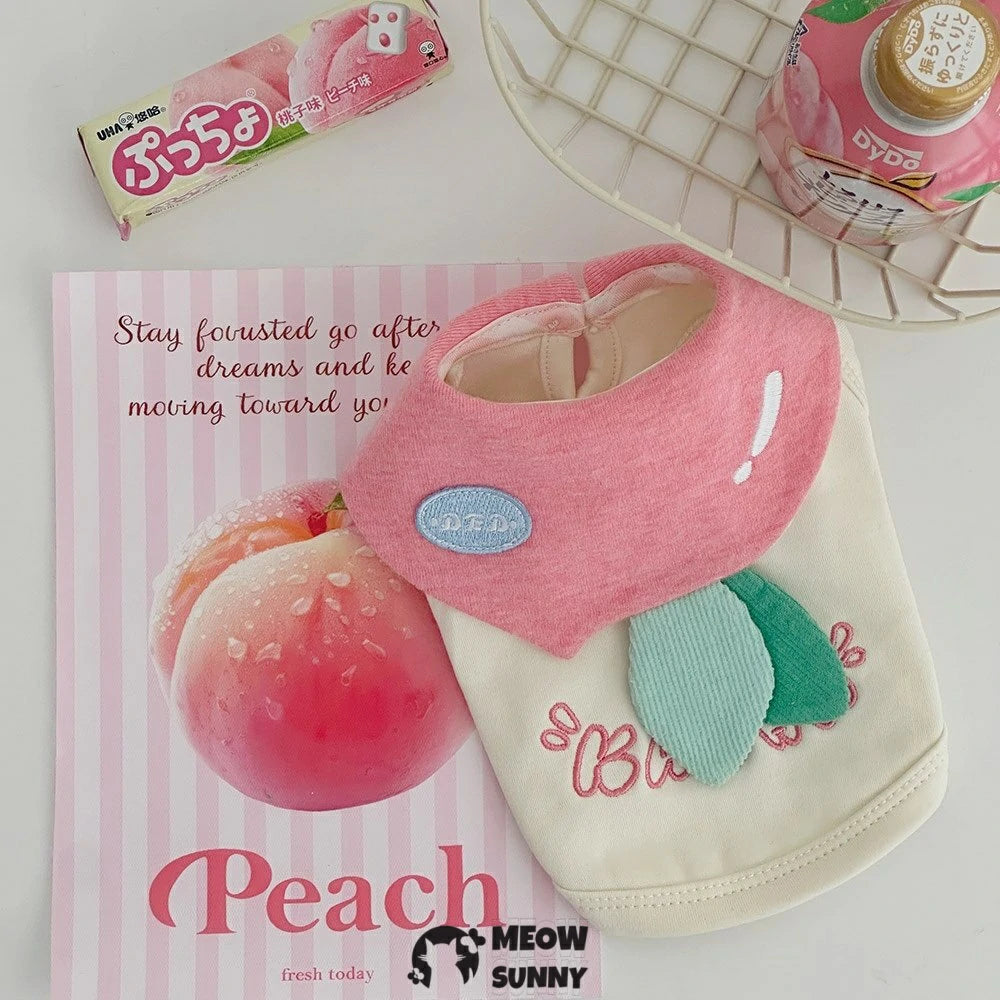 Pet clothes, dog home wear, peach-patterned sleeveless vest.