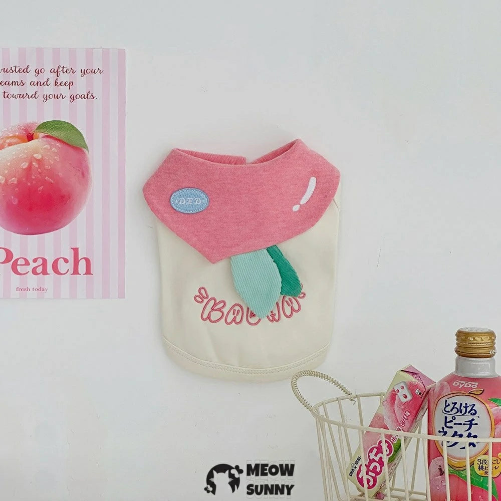 Pet clothes, dog home wear, peach-patterned sleeveless vest.