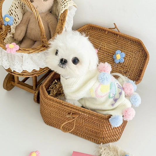 Pet clothing, dog clothes for small dogs, wool blend sleeveless sweater with a cute butterfly design.