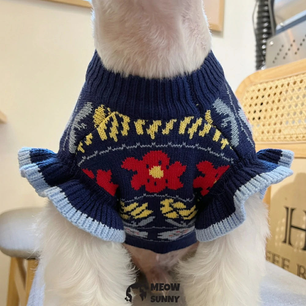 Pet dog clothes, lace-sleeved casual sweater