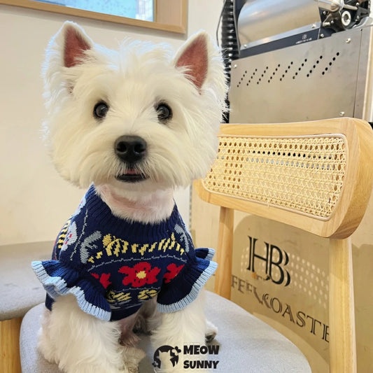 Pet dog clothes, lace-sleeved casual sweater