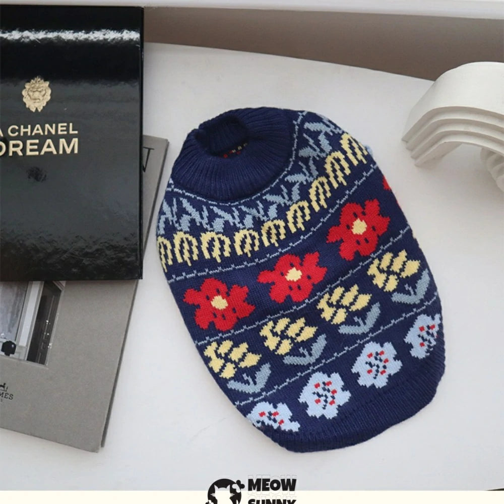 Pet dog clothes, lace-sleeved casual sweater