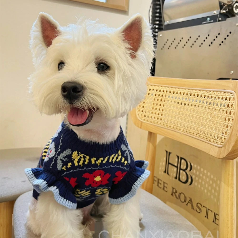 Pet dog clothes, lace-sleeved casual sweater