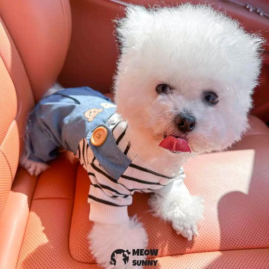 Pet dog clothes four-legged clothes blue casual traction rope overalls