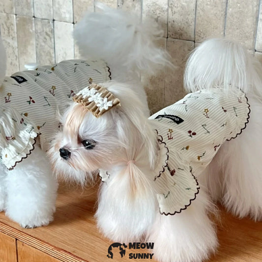 Pet dog princess style dress bottoming shirt warm clothes autumn and winter