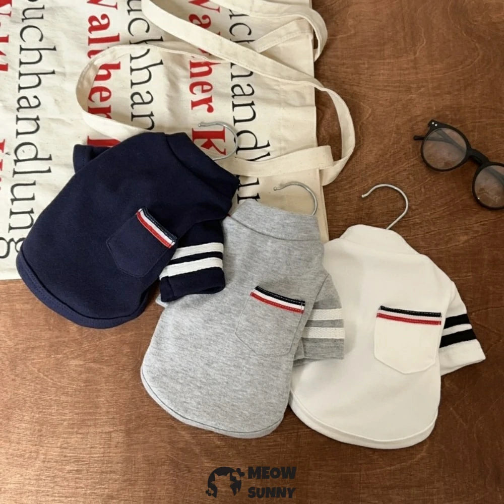 Pet dog striped clothes, warm hoodie with pockets for small dogs.