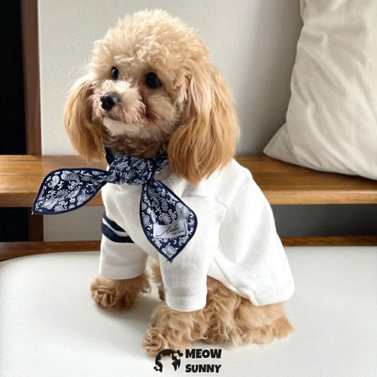 Pet dog striped clothes, warm hoodie with pockets for small dogs.