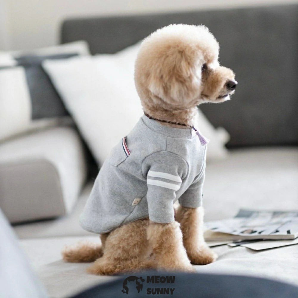 Pet dog striped clothes, warm hoodie with pockets for small dogs.