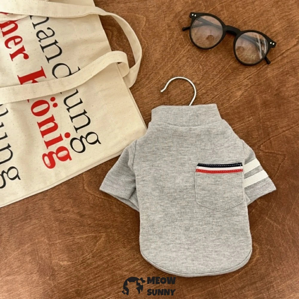 Pet dog striped clothes, warm hoodie with pockets for small dogs.