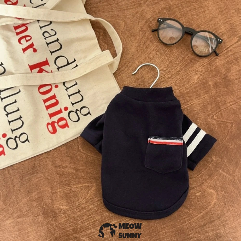 Pet dog striped clothes, warm hoodie with pockets for small dogs.