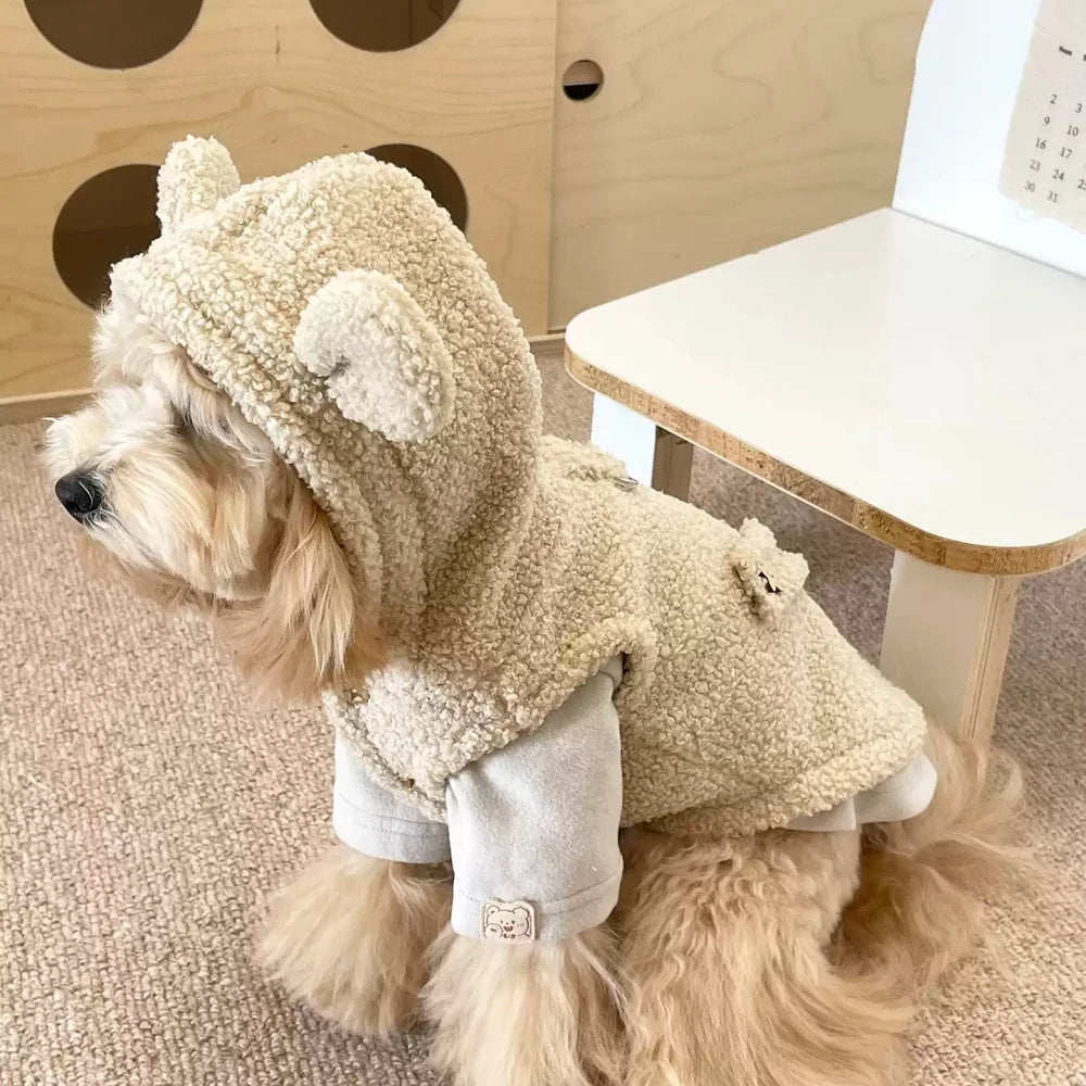 Pet dog vest, fleece-lined hooded vest for small dogs.