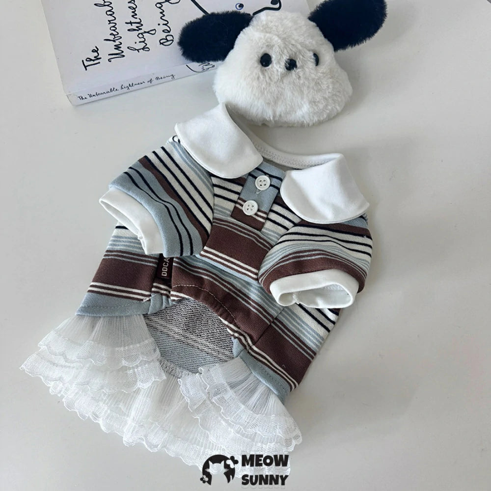 Pet polo striped T-shirt, pure cotton base layer T-shirt dress, dog clothes.