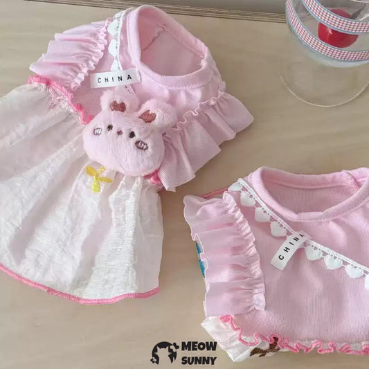 Pink bunny doll dress outdoor sun protection cat clothes