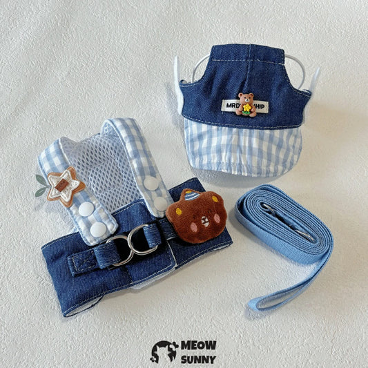 Plush dog striped clothes Teddy Bichon Pomeranian traction vest