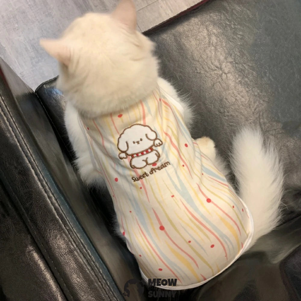 Polka dot embroidered cat clothes, breathable and cute sleeveless vest