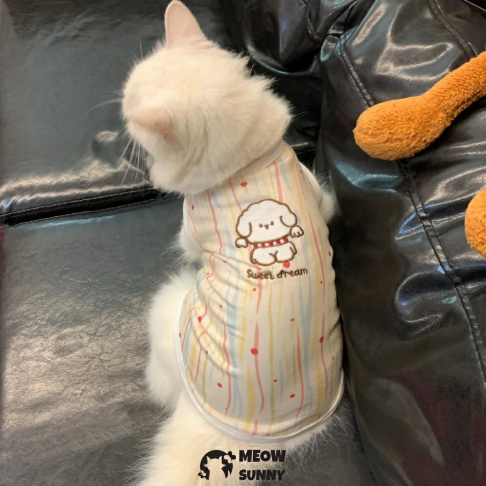 Polka dot embroidered cat clothes, breathable and cute sleeveless vest