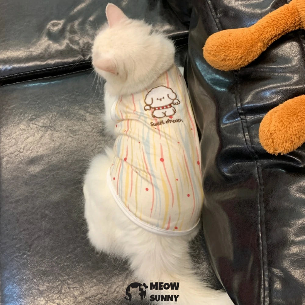 Polka dot embroidered cat clothes, breathable and cute sleeveless vest