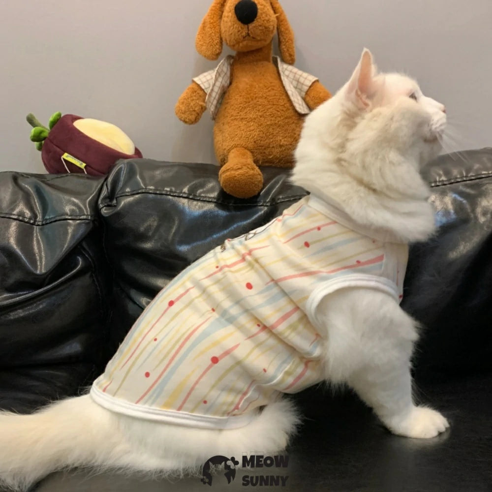 Polka dot embroidered cat clothes, breathable and cute sleeveless vest