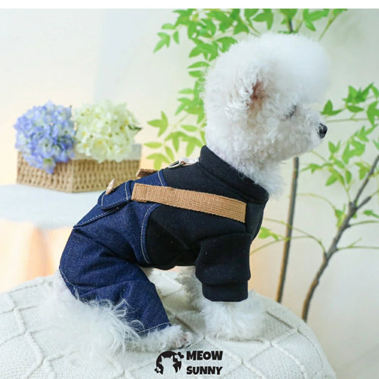 Punk overalls pet dog clothes casual handsome denim four-legged pants