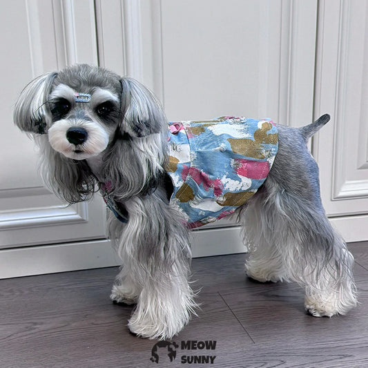 Puppy Blue Vintage Washed Clothes Dogs Lapel Vests Classic Jacket