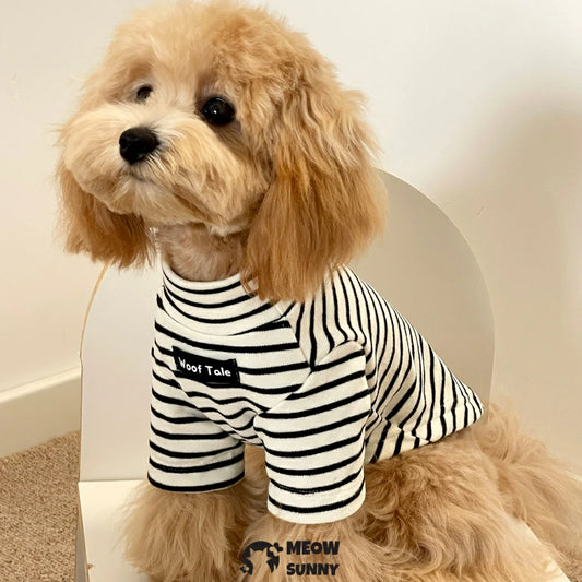 Puppy base layer shirt, autumn/winter striped T-shirt for small dogs.