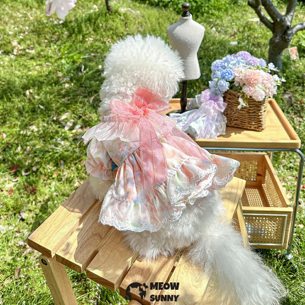 Puppy soft skin-friendly big bow lace princess dress