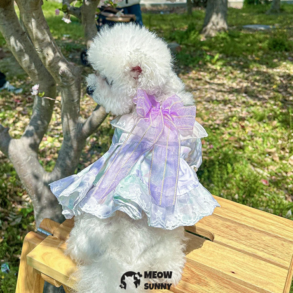 Puppy soft skin-friendly big bow lace princess dress
