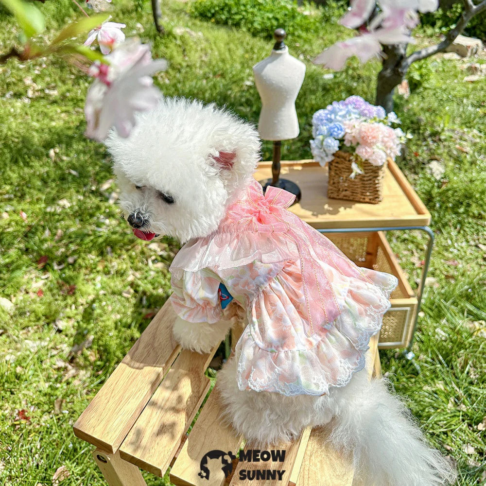 Puppy soft skin-friendly big bow lace princess dress