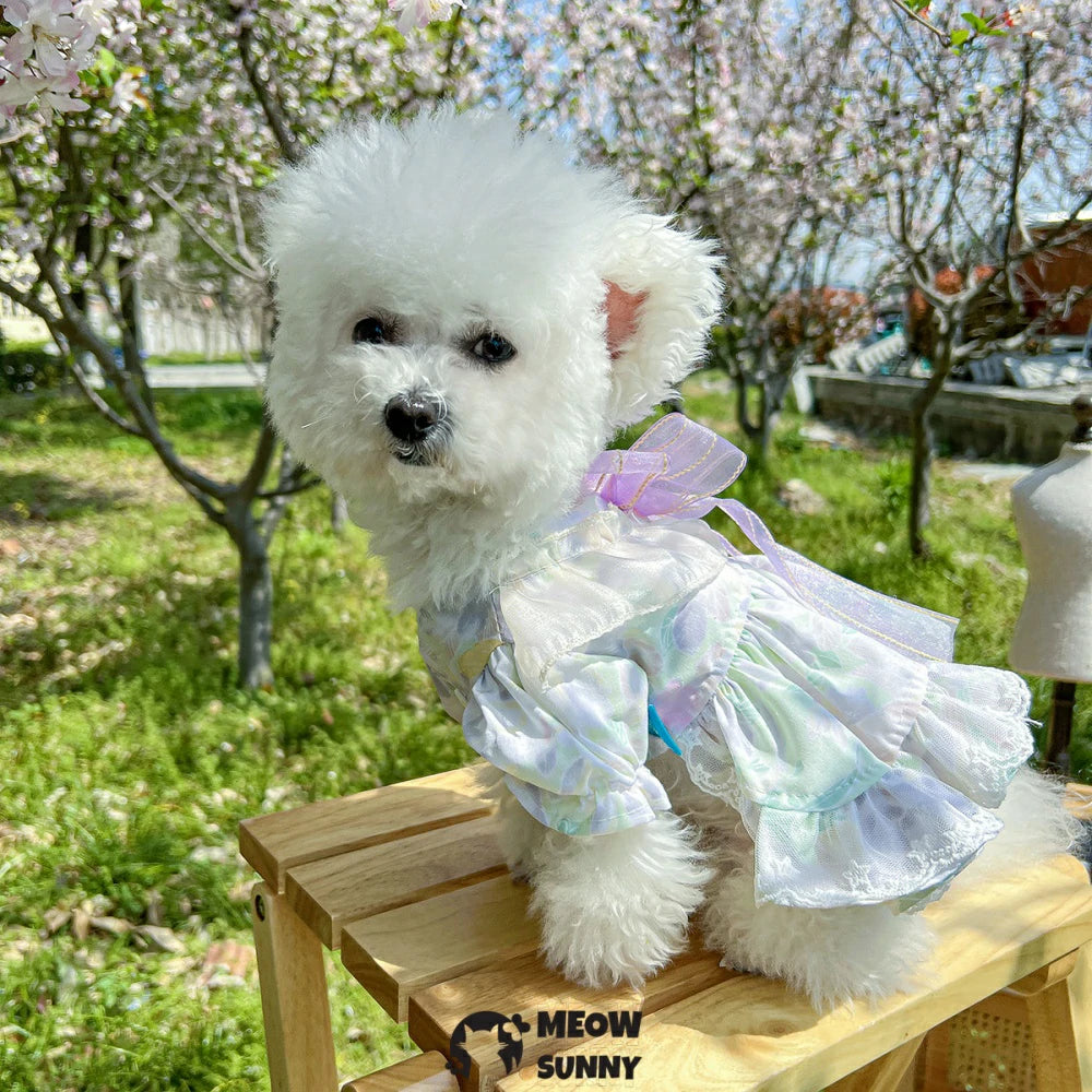 Puppy soft skin-friendly big bow lace princess dress