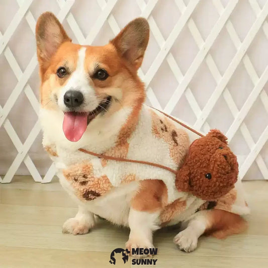 Puppy vest winter bear pattern clothes warm corgi French bulldog vest