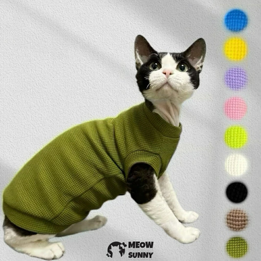 Pure Cotton Waffle Cat Clothes Hairless Cat Pet Short Sleeves
