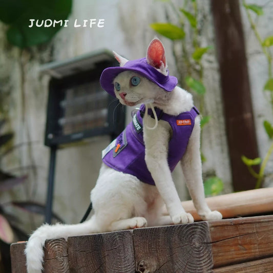 Purple Outdoor Cat Sun Protection Clothes Cat Leash Harness Set