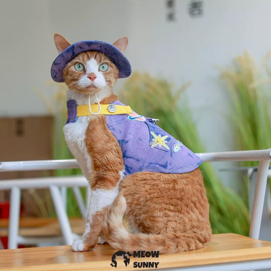 Purple tie-dye cartoon pattern cat sun protection chest strap outfit