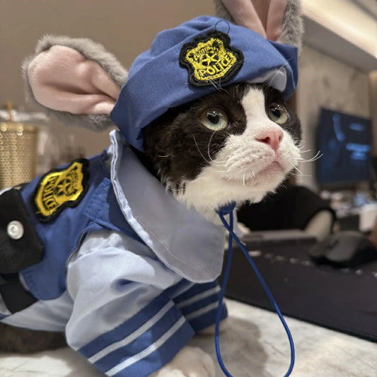 Rabbit police officer cat clothes cute cartoon style cos suit
